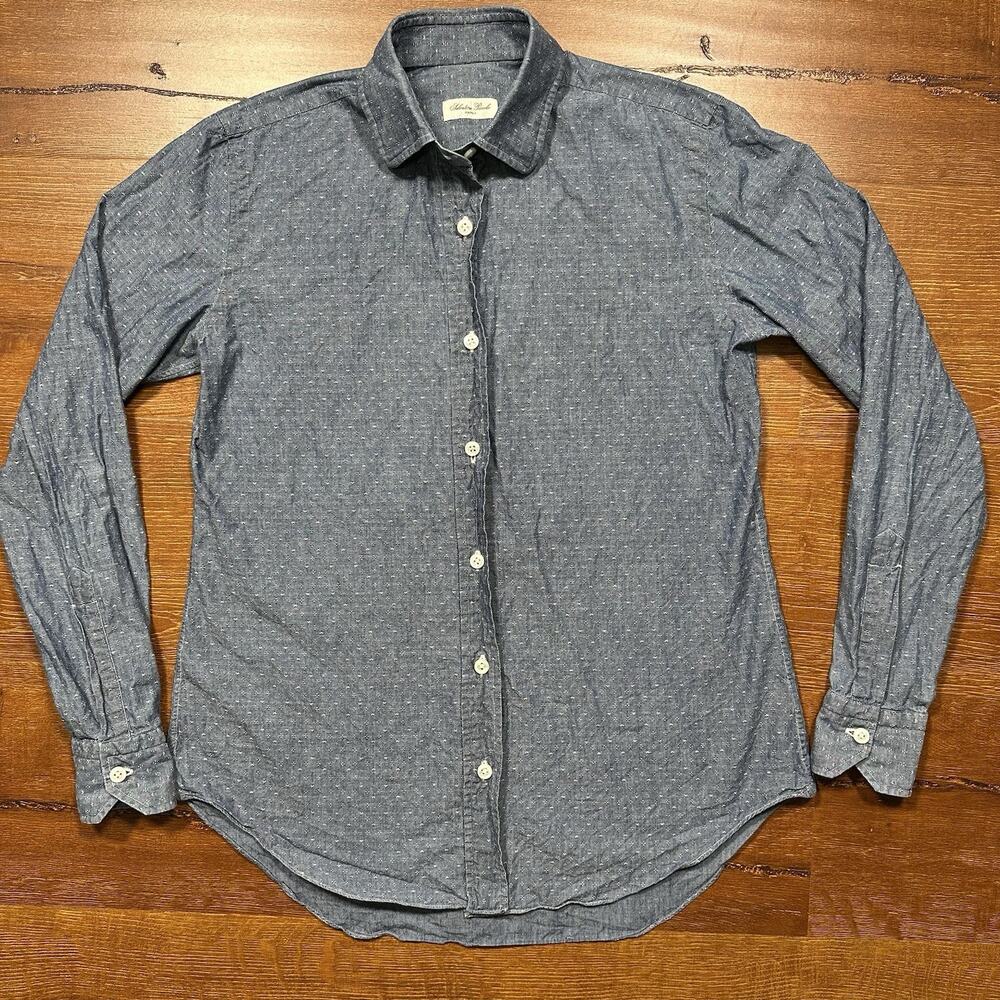 Salvatore Piccolo Button Up Shirt Womens 44 M Blue Long Sleeve Textured Cotton